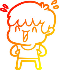 warm gradient line drawing cartoon laughing boy