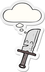cartoon knife and thought bubble as a printed sticker
