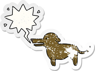 cartoon dog and speech bubble distressed sticker
