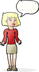 cartoon woman shrugging shoulders with speech bubble
