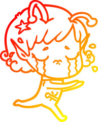 warm gradient line drawing cartoon crying alien girl