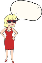speech bubble cartoon woman wearing sunglasses