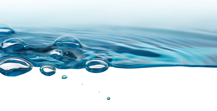 PNG Abstract Water bubble drops splash. Blue color nature horizontal background.