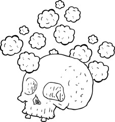 black and white cartoon old skull