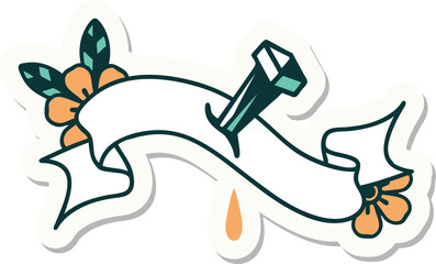 tattoo sticker with banner of iron nail