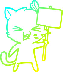 cold gradient line drawing cartoon cat