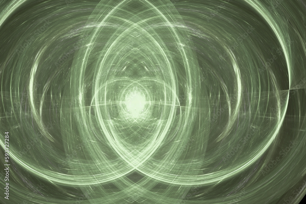Aufkleber green round double pattern of crooked waves on a black background. abstract fractal 3d rendering
