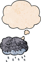 cartoon rain cloud and thought bubble in grunge texture pattern style