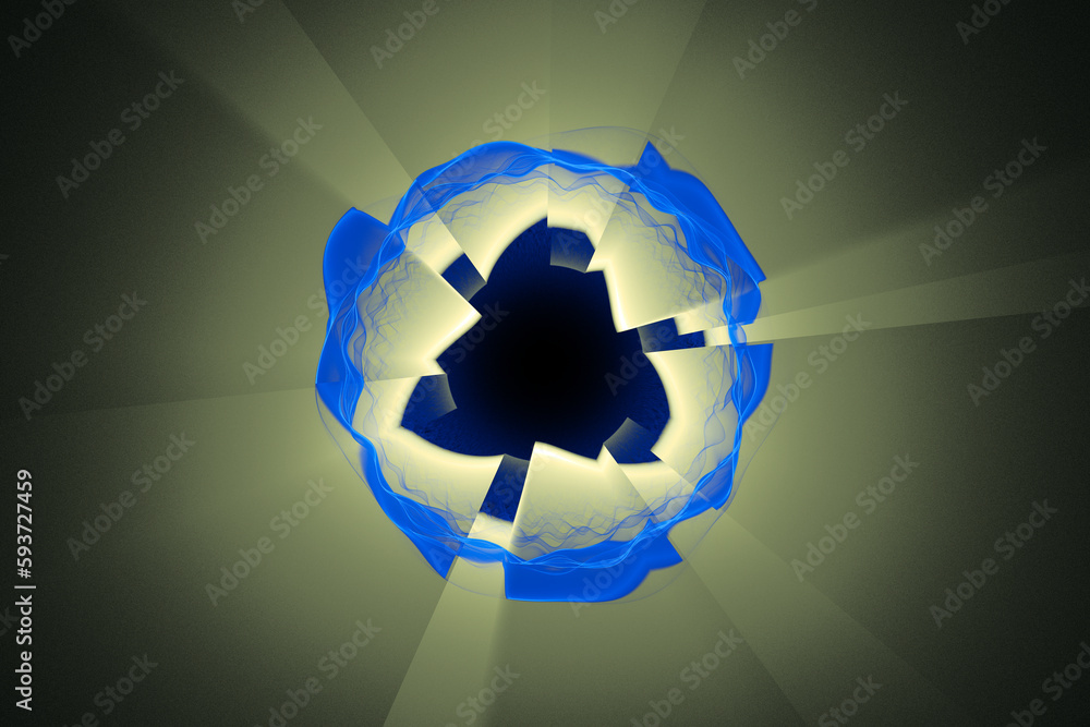 Poster green blue broken pattern of crooked waves on a black background. abstract fractal 3d rendering