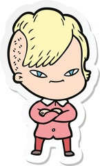 Obraz premium sticker of a cute cartoon girl with hipster haircut