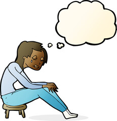 cartoon crying woman with thought bubble