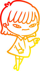 warm gradient line drawing cartoon pointing woman