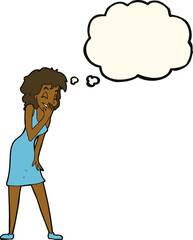 cartoon woman laughing with thought bubble