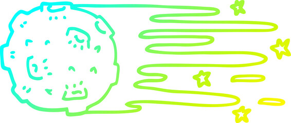 cold gradient line drawing cartoon flying asteroid
