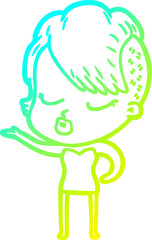 cold gradient line drawing cartoon pretty hipster girl