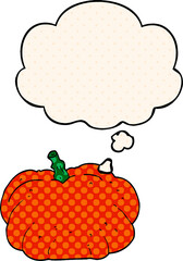cartoon pumpkin and thought bubble in comic book style