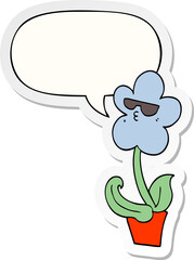 cool cartoon flower and speech bubble sticker