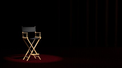 Folding chair on a red background. Director's chair. Scene. 3d render illustration mock up