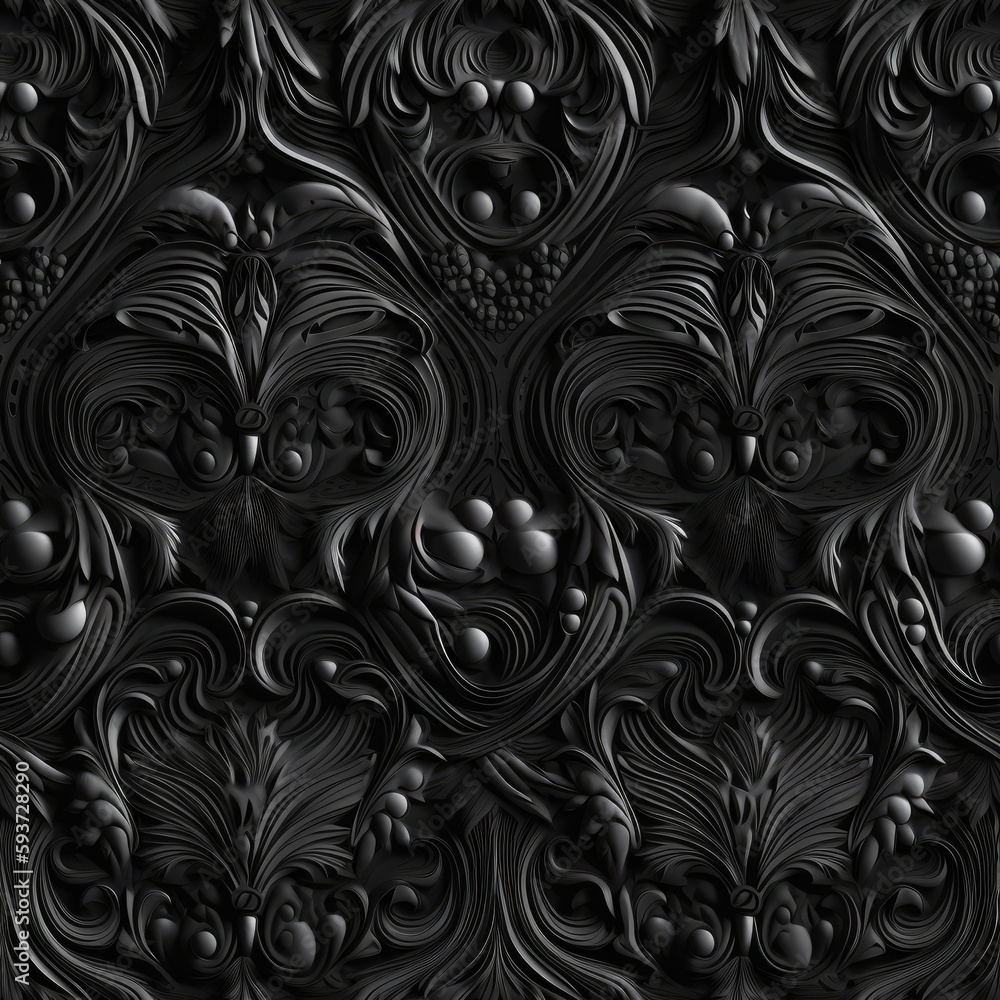 Poster black damask seamless pattern background. elegant luxury texture for wallpapers, backgrounds and pag