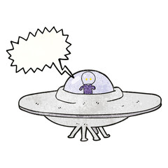 speech bubble textured cartoon alien flying saucer
