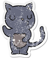 distressed sticker of a cute cartoon cat