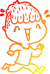 warm gradient line drawing cartoon happy boy surprised