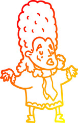 warm gradient line drawing cartoon man in wig