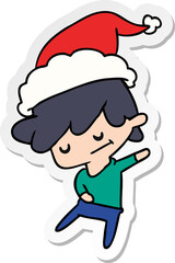 christmas sticker cartoon of kawaii boy