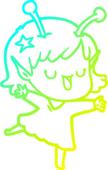 cold gradient line drawing happy alien girl cartoon