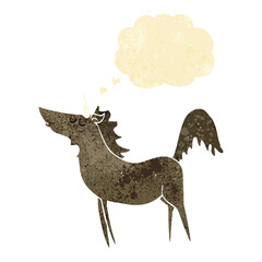 cartoon unicorn with thought bubble