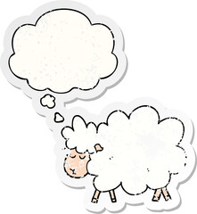 cartoon sheep and thought bubble as a distressed worn sticker