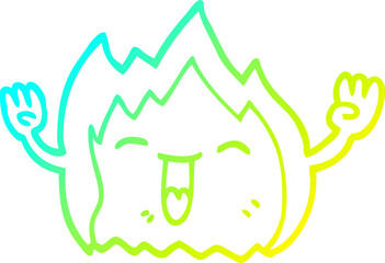 cold gradient line drawing cartoon happy gas flame