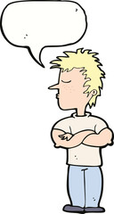 cartoon man refusing to listen with speech bubble