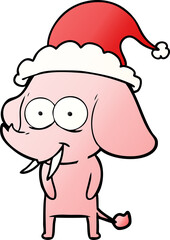 happy gradient cartoon of a elephant wearing santa hat