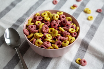 Colorful Cereal Loops with Whole Milk for Breakfast.