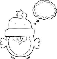 Obraz na płótnie Canvas thought bubble cartoon owl wearing christmas hat