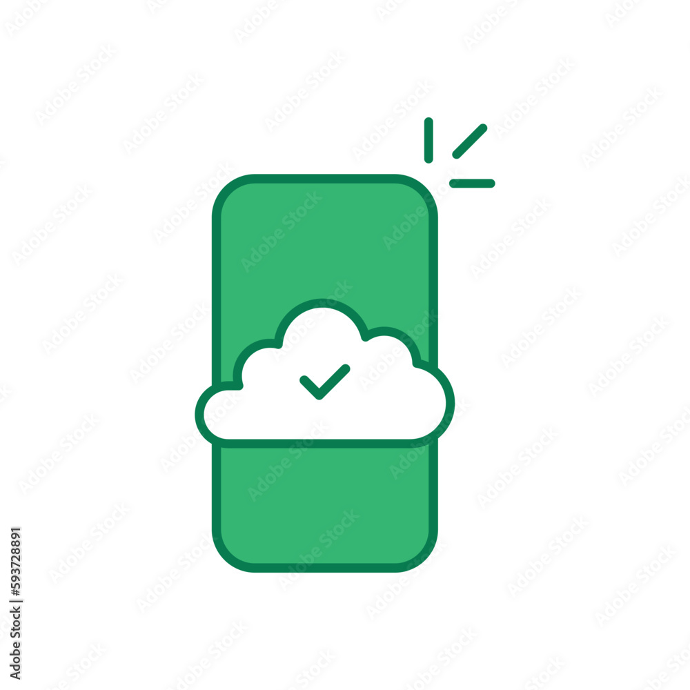 Poster green smartphone icon like cloud computing with tick. flat trend modern logotype graphic simple desi