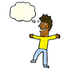 cartoon happy man with thought bubble