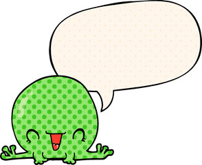 cartoon frog and speech bubble in comic book style