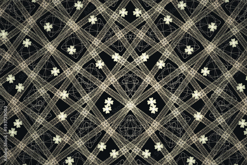 Poster yellow crooked pattern on a black background. abstract fractal 3d rendering