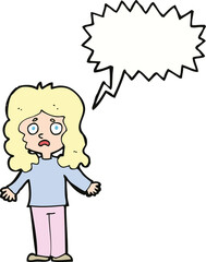 cartoon worried woman with speech bubble