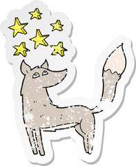 retro distressed sticker of a cartoon wolf with stars