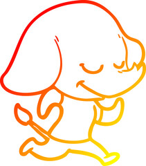 Obraz premium warm gradient line drawing cartoon smiling elephant running