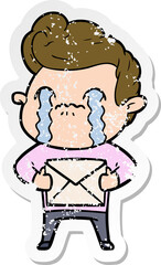 distressed sticker of a cartoon man crying