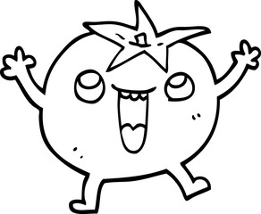 line drawing cartoon happy tomato
