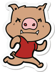 sticker of a angry cartoon pig running