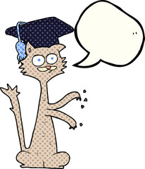 comic book speech bubble cartoon cat with graduation cap