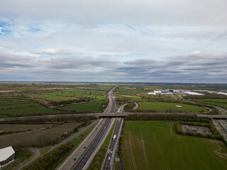Coventry, United Kingdom. Aerial view of Coventry M6 West to Birmingham from a drone.