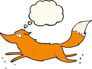cartoon fox running with thought bubble
