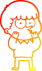 warm gradient line drawing cartoon curious boy